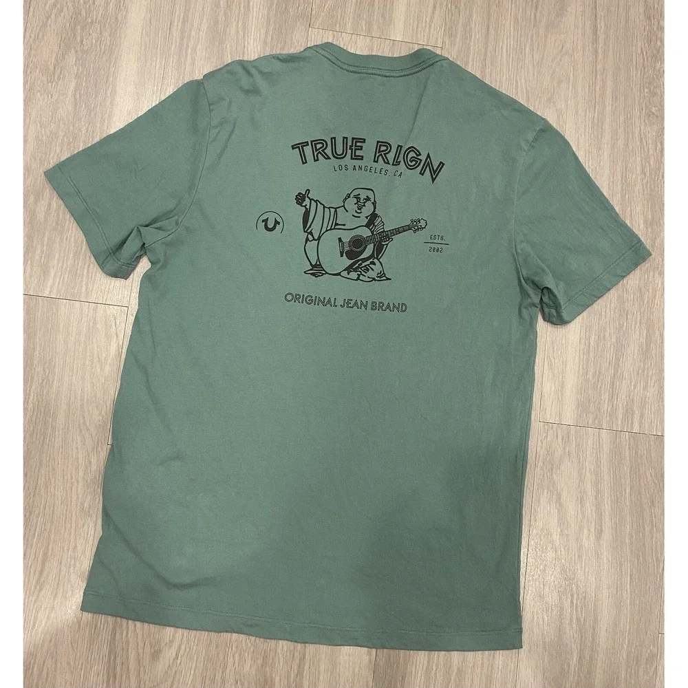 True Religion T Shirt Men's Size Large Short Sleeve Buddha Logo‎ Guitar L
